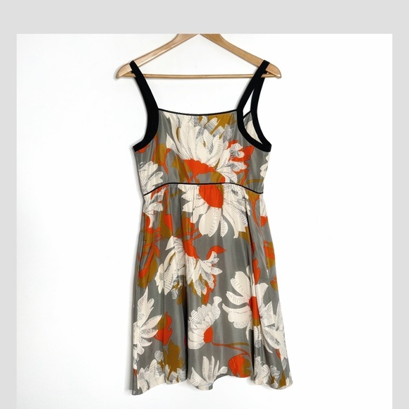 Anthropologie Moulinette Soeurs Silk Dress Empire Waist Grey Orange A-Line Fit 6 - Picture 5 of 16